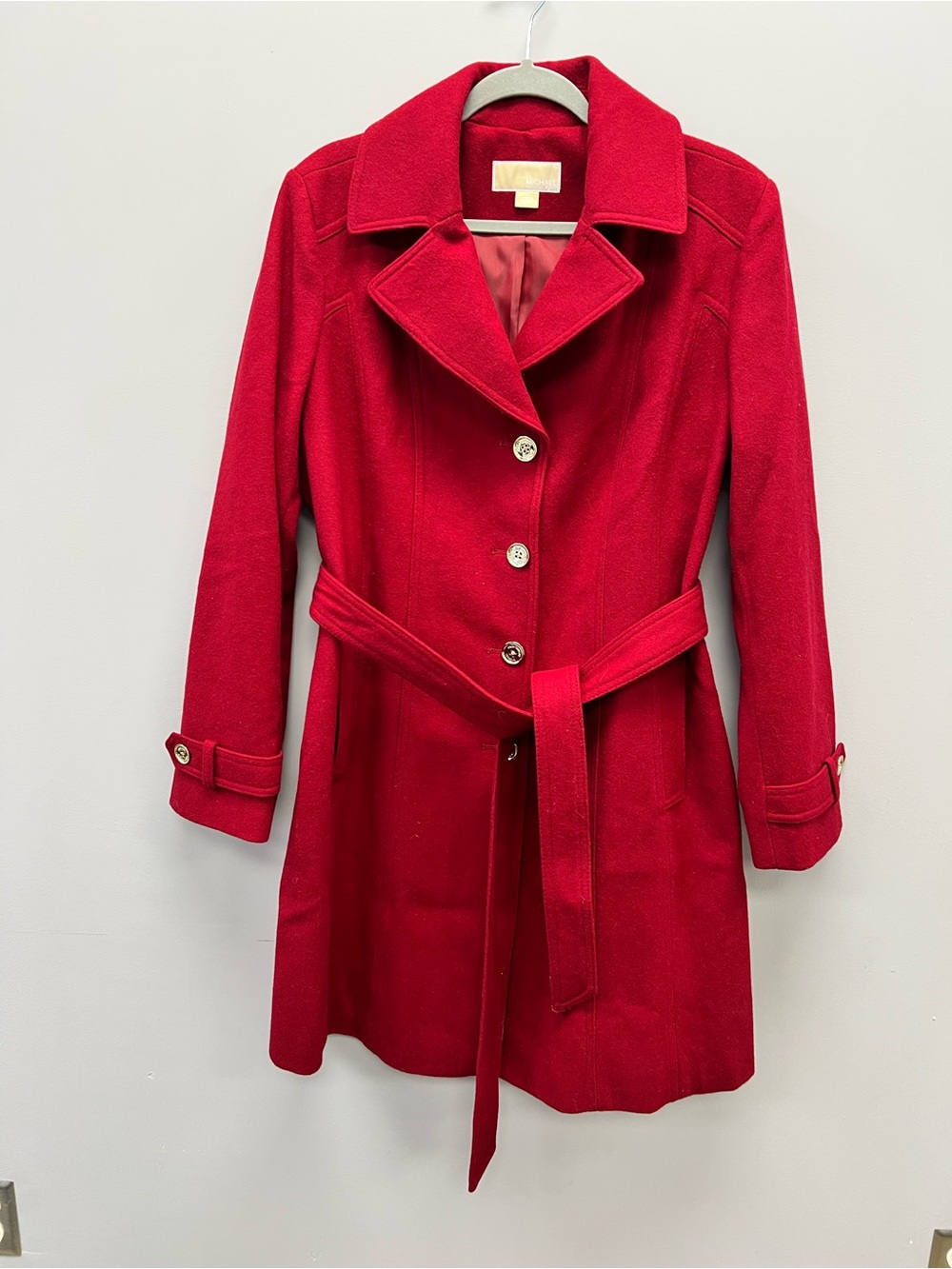 Michael Kors Women’s Long Red Belted Wool Blend Classic Trench Coat XL